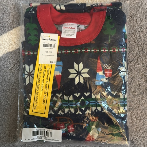 NWT Hanna Andersson Kids Holiday Long John Pajama Set in Gnome Sweet Gnome - Picture 2 of 3